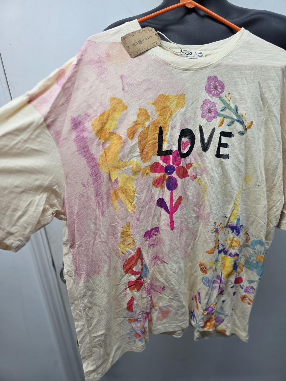 NATURAL LIFE Cream Floral 'LOVE' Graphic Tee with Multicolor Prints - Picture 2 of 4